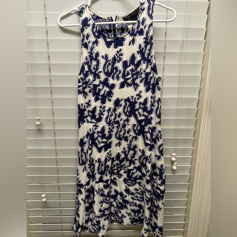 BCBGMaxAzria Navy and Cream Midi Dress